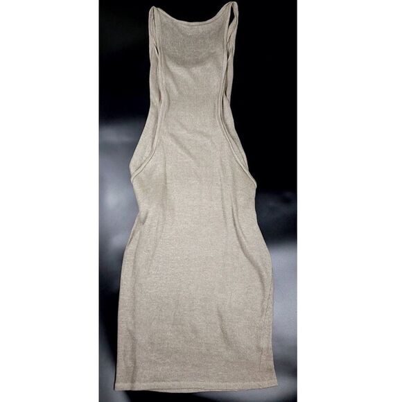 MAYA NEGRI Lagenlook Shapeless Sheer Knit Midi Dress Beachy Boho Taupe Large - Picture 6 of 7